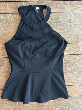 Guess Black Peplum Top with Mesh Yoke Small 0669